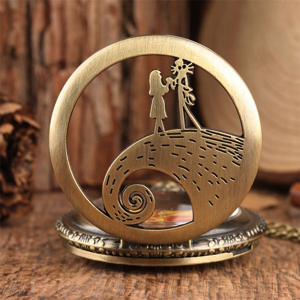 

classic the nightmare before christmas theme pocket watch quartz watch bronze/black/silver pendant gift reloj p1583, Slivery;golden
