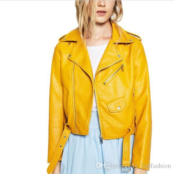 

2020 new autumn fashion street women's short washed pu leather jacket zipper bright colors new ladies basic jackets good quality, Black;brown