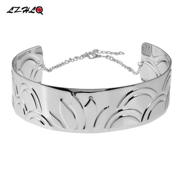 

lzhlq steampunk carved geometric choker statement necklace women 2 colors zinc alloy clavicle necklaces trendy collares collier, Silver