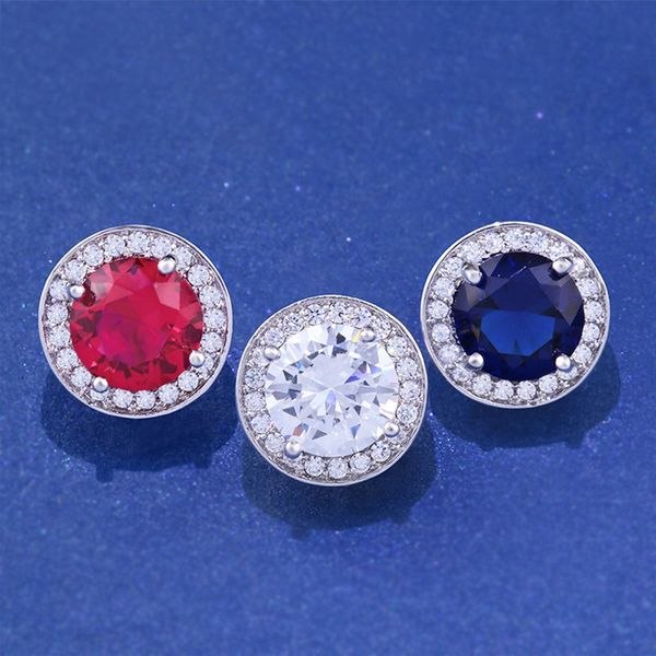 

red/blue/white circle crystal earrings cubic zirconia fashion women's stud earrings party bar jewelry, Golden;silver