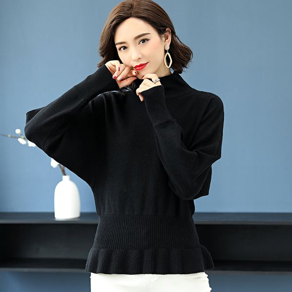

brand women's short tighten the waist slim sweater 2018 autumn winter new solid color turtleneck sweater bottoming, White;black