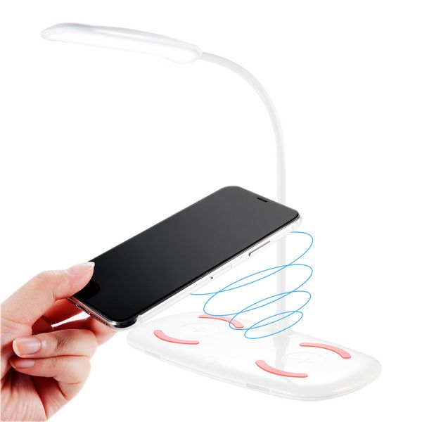 

360 degree bending / dual mobile phone wireless charging desk lamp white for office, bedroom, living room