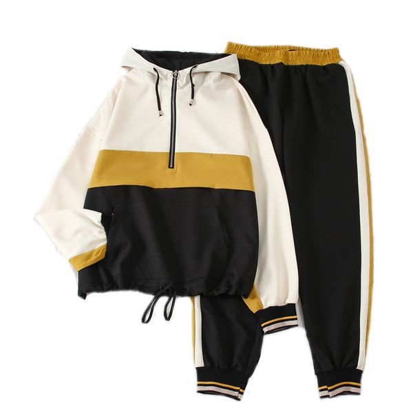 

spring autumn harajuku loose casual sportswear cargo pants womrn suit female cotton sweatpants joggers, Black;white