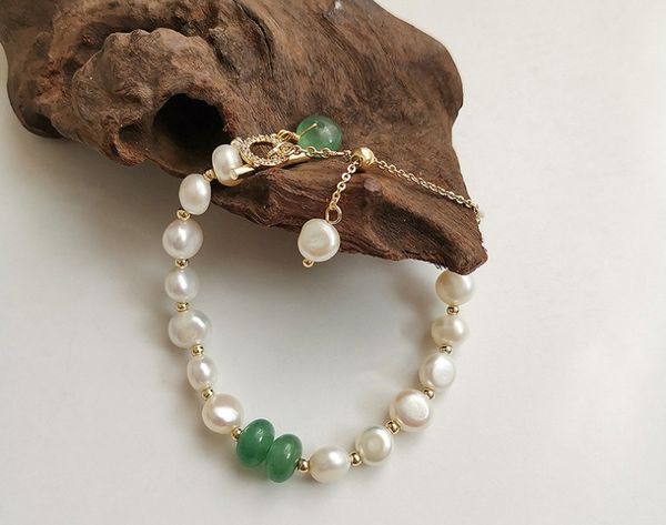 

изумрудный браслет природных пресной воды pearl micro-set циркон ручной ювелирные изделия в стиле барокко ретро hipster, Golden;silver