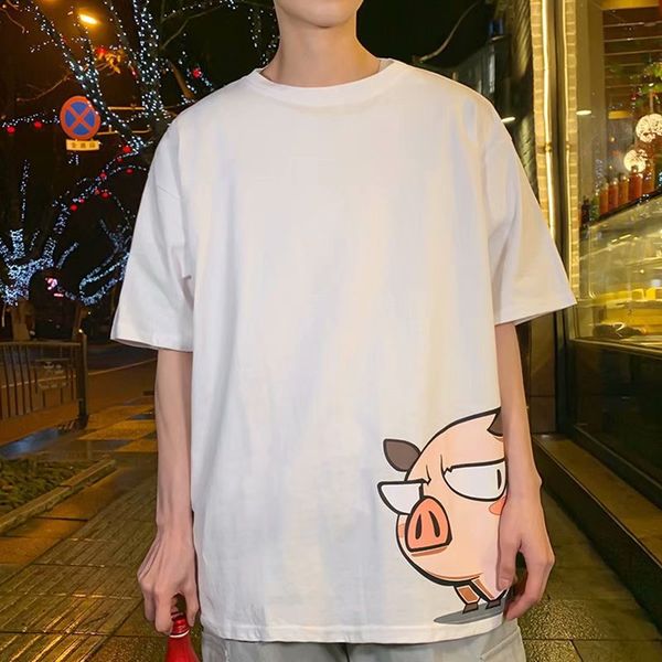 

super cec short sleeve men's loose hip hop t-shirt trend korean half sleeve european and american fashion brand boys' body style, White;black