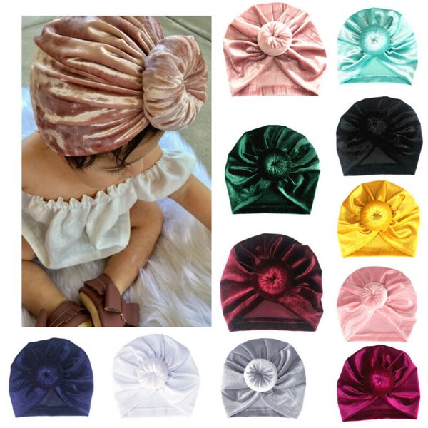 

toddler girls kids baby velvet donut hat big bow hairband headband stretch turban knot head wrap, Yellow