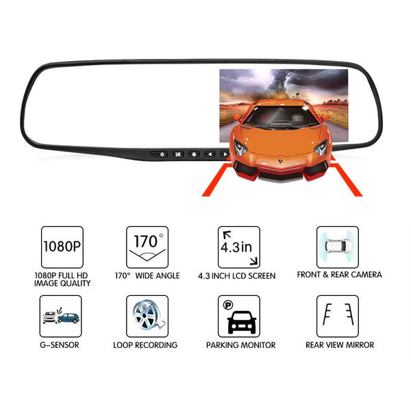 

4.3'' full hd 1080p dual lens night vision rear view camera car dvr white mirror dash cam auto recorder rearview mirror