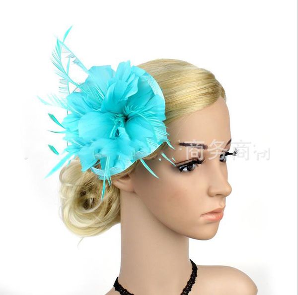 

feather headdress bride party hairdress linen hairpin, Silver