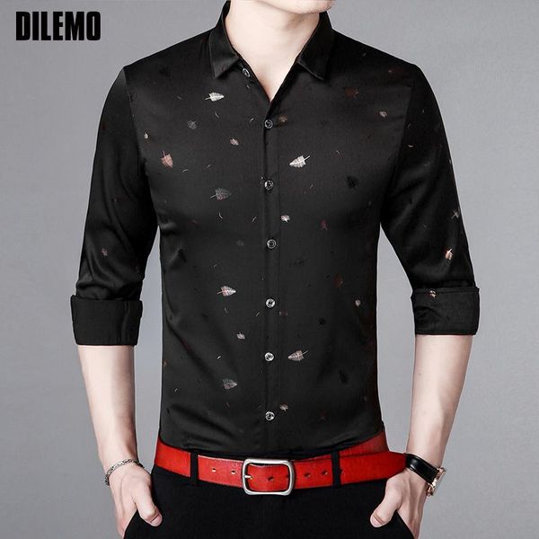 

2019 new fashion brand shirt man dress shirts print pattern slim fit street wear long sleeve casual men clothes, White;black