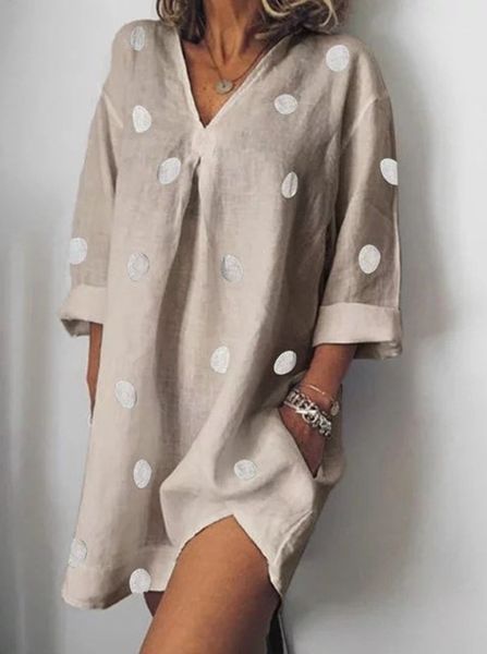 

fashion stylist dress womens summer v-neck dresses casual polka dot loose split dress fashion female apparel, Black;gray