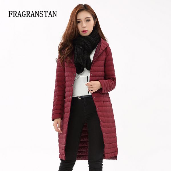 

2017 ladies ultra light new fashion 90% white duck down jacket women casual slim long parkas warm hooded vestidos 4 colors ly132, Black