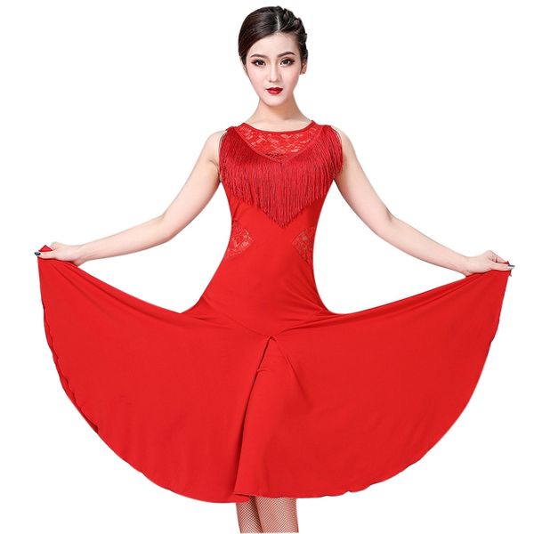 

new fashion latin dance dress women tassel ballroom/tango/rumba/latin dance costume sleeveless latin competition dancing dress, Black;red
