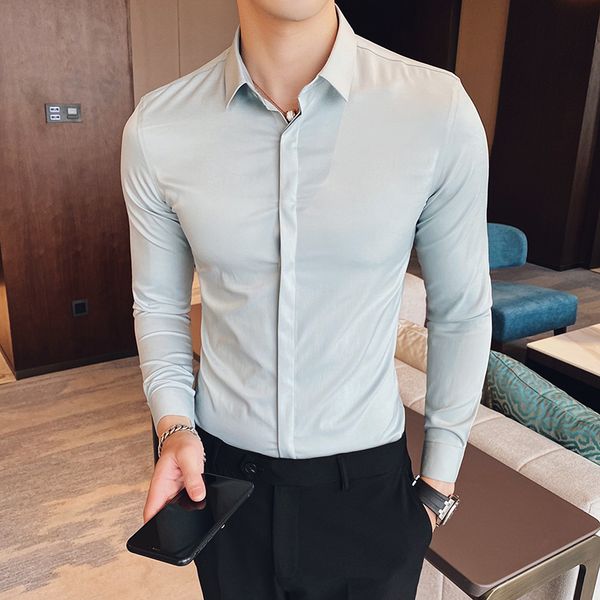 

solid color casual men shirt formal business shirts men dress slim fit streetwear social clothes camisa, White;black