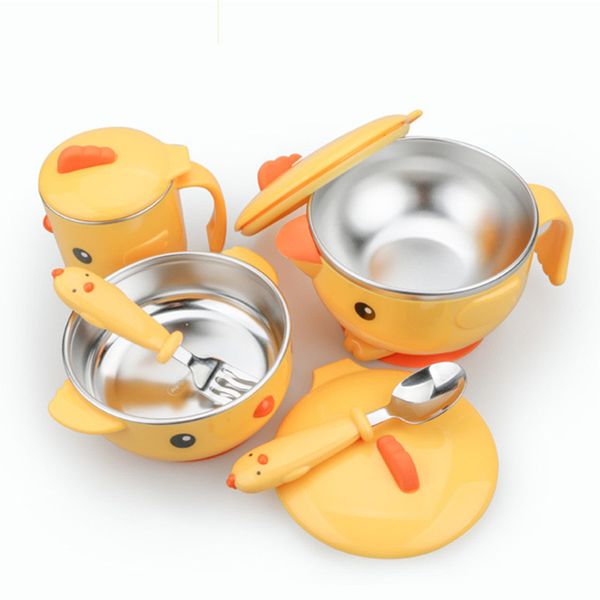 

New Newborn Baby Insulated Bowl Cutlery Set Children Baby Water Injection Feeding Food Drop Fork Spoon Suction Cup