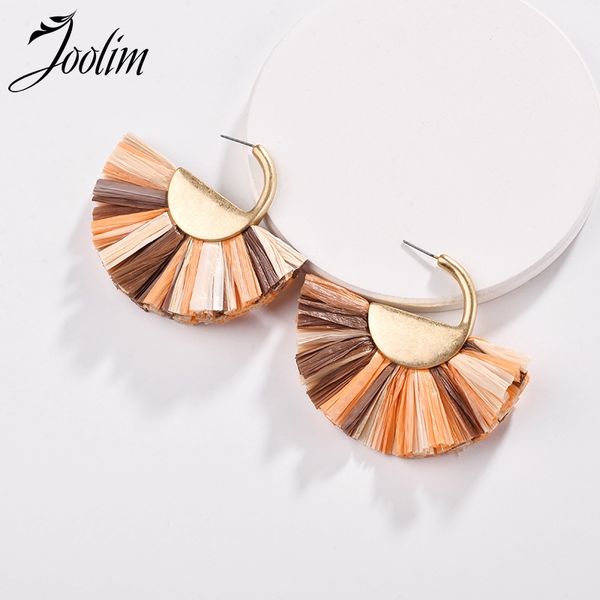 

joolim jewelry wholesale/ colorful raffie tassel fringe hoop earring design earrings, Golden