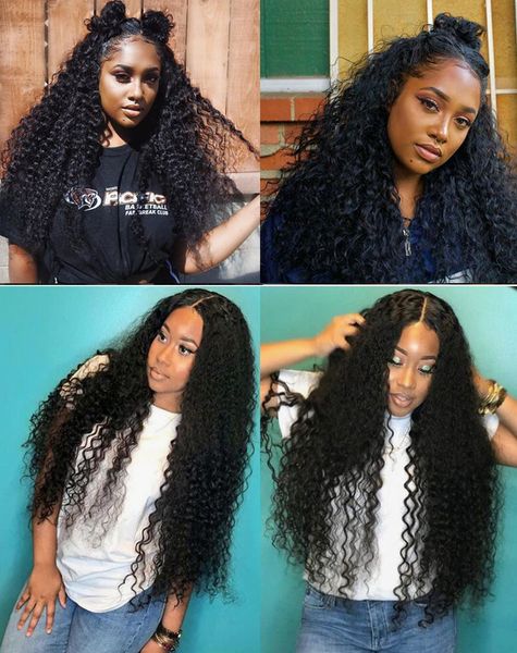 

preplucked 360 deep part lace frontal curly human hair wigs deep wave curly malaysian hair lace wigs for women black, Black;brown