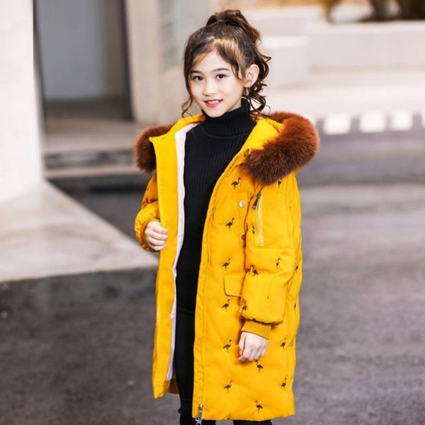 

children's down jacket winter new hooded thicker warm jacket for girls long sleeve print outerwear modis kids down y1928, Blue;gray