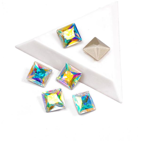 

yanruo 4447 fancy rhinestone princess square shape ab color rhinestone popular glass diamond design diy nail art decoration, Silver;gold
