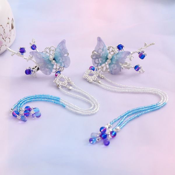 

FORSEVEN 1 Pair Butterfly Long Tassel Step Shake Hairpin Hair Clip Wedding Hair Jewelry Headpieces for Women Chinese Hanfu Dress