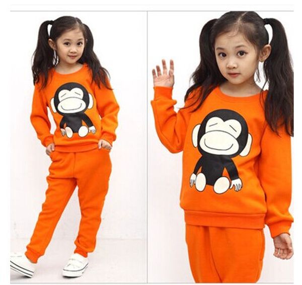 

boy girl child kids cartoon cotton long sleeve+pants children's clothes sets wear autumn new kids sets 2-5 ages green orange, White