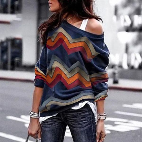 

2019 autumn off shoulder tshirts women t shirt female tee shirt femme loose t-shirt ladies women striped print female, White