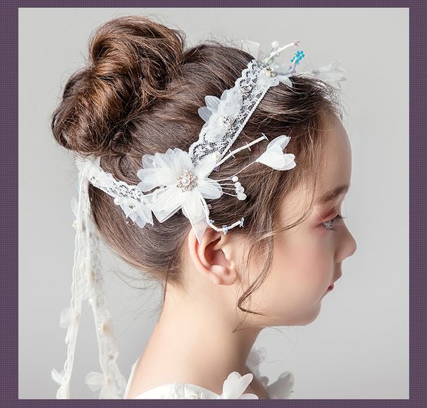 Beauty White Flowers Girls Head Pieces Flower Girls Head Pieces Girls Headbands Girl S Wedding Tiara Crown Kids Accessories H324096 Bridal Hair