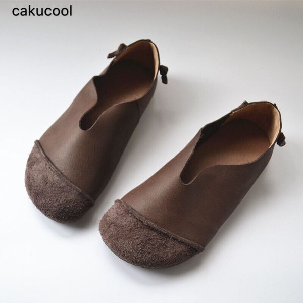 

cakucool 2019 spring and autumn leather casual one-legged single shoes female retro soft leather soft bottom stitching manual, Black