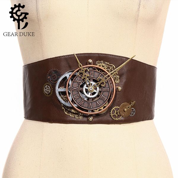 

gearduke vintage gothic steampunk women decorative belt versatile belt corset women's waist trimmed brown leather harness, Black;brown
