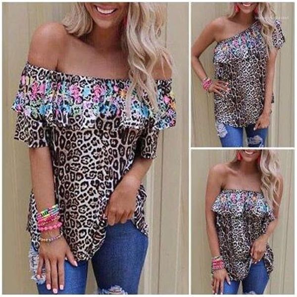 

t-shirt floral casual fashion women tshirts summer all match sleeveless ladies leopard slash neck womens, White