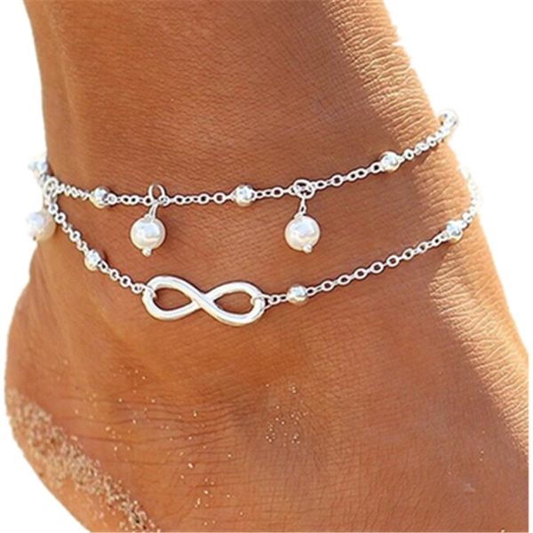 

new summer vintage foot jewelry 8 chain simulated-pearl anklets women gold color fashion ankle bracelet for leg beach jewelry, Red;blue