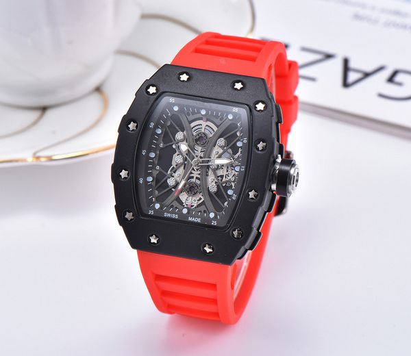 

wholesale mens luxury watch brand new designer watches red rubber srtap quartz movement male sport wristwatch brand watches classic clock, Slivery;brown