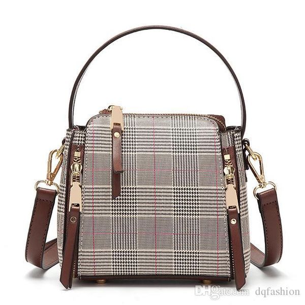

plaid bucket bag wild handbags women's fashion plaid shoulder messenger bag new simple temperament bucket bag