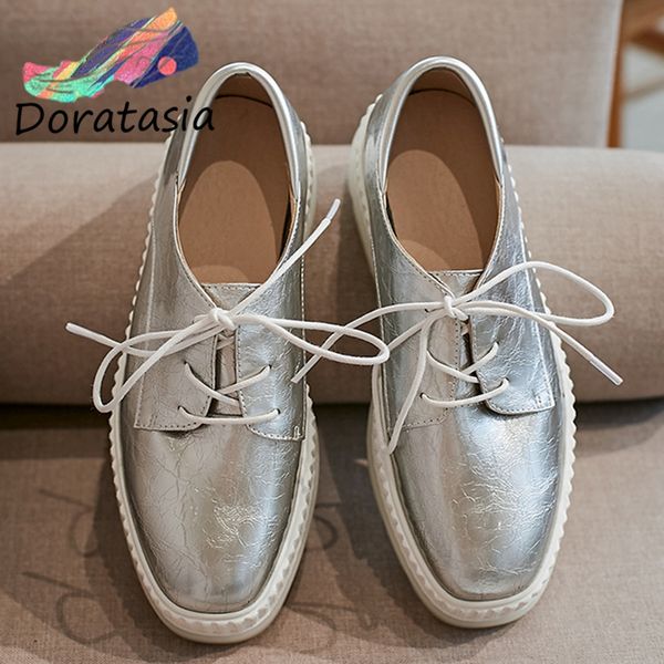 

design patent leather quality flat platform women shoes lady lace up leisure ins fashion shoes woman flats, Black