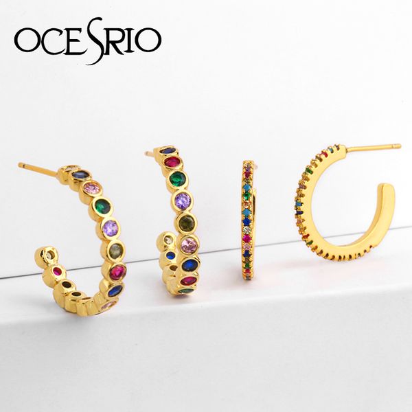 

2019 rainbow cubic zirconia hoop earrings women colorful gold filled classic gorgeous european fashion charming jewelry ers-q21, Golden;silver