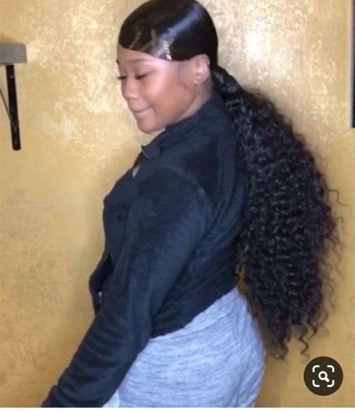 

human hair ponytail kinky curly hairpieces virgin brazilian hair multi color curly wrap around ponytails hair extensions, Black