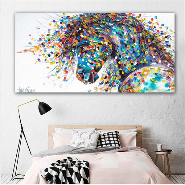 

art canvas horse oil painting on canvas abstract colorful animal pictures for living room decoration wall art 191005