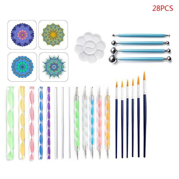 

28pcs mandala расставить инструменты набор для живописи rock stone pen art paint трафарета q6pa