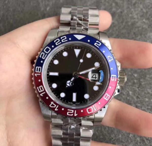 

mens watches wristwatch blue red ceramic bezel stainless steel pepsi watch automatic gmt movement limited watch new jubilee master montre, Slivery;brown