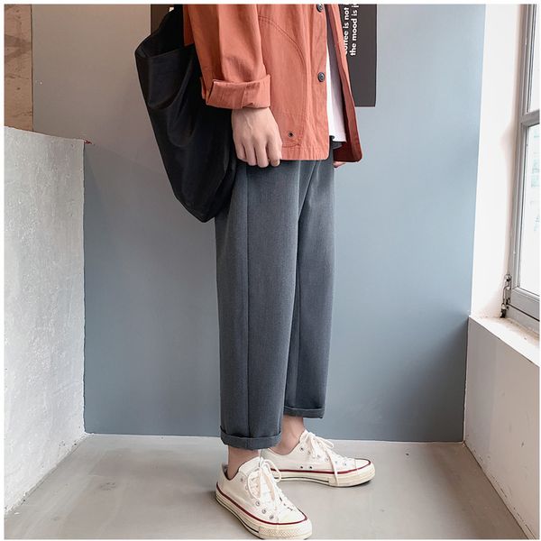 

k189 p50 2019 autumn clothing men's wear leisure time trousers male easy bound feet haren all-match pants western-style trousers, White;black