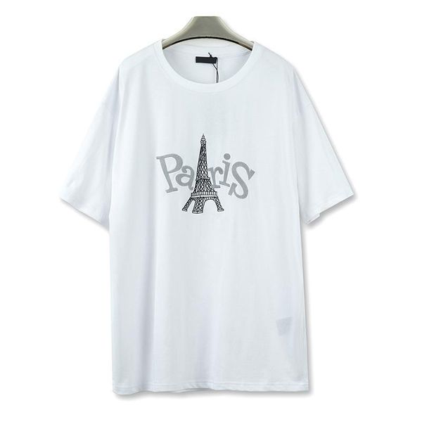 

2020 luxury france paris eiffel tower embroidery tshirt fashion europe size men women t shirt casual cotton tee, White;black