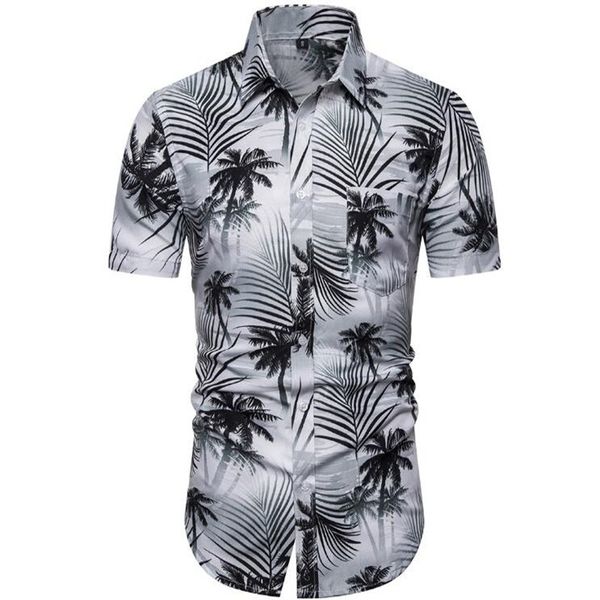 

summer new men's fashion casual short-sleeved printed shirt, White;black