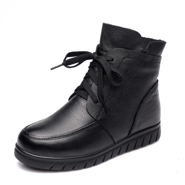 

women's winter boots flat platform boots women shoes winter wool fashion round toe zipper genuine leather ladies shoes, Black