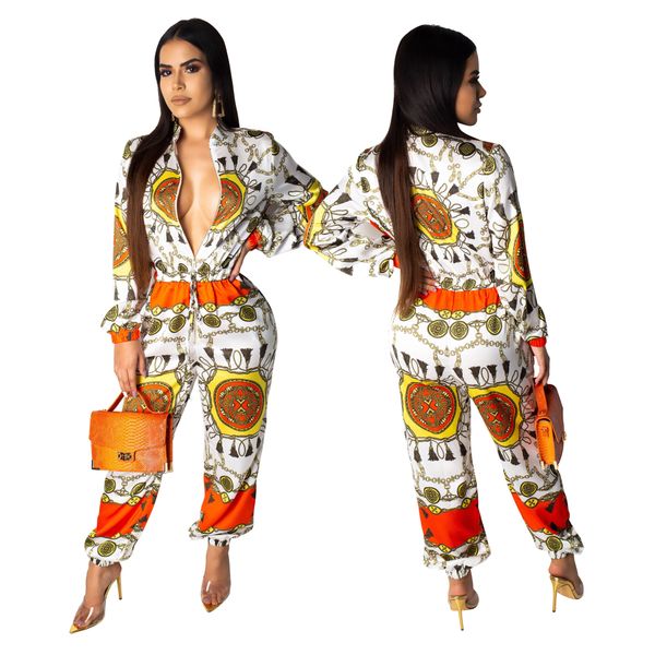 

women new summer vintage paisley africa print zipper up long sleeve jumpsuit fashion casual high waist romper playsuit, Black;white