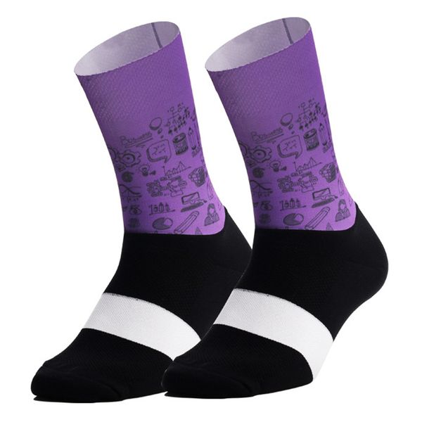 

1 pair racing sports function fabric soft running printed cycling socks hiking anti slip professional sweat absorb climbing, Black