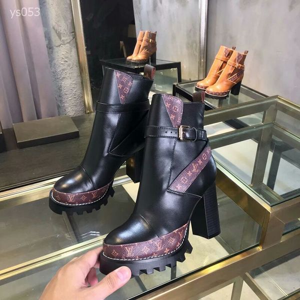 

2019 classic autumn and winter high-heeled short tide female thick with martin boots round head waterproof platform british women's boo, Black