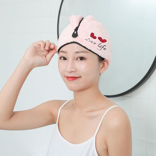 

coral fleece dry hair cap long-staple cotton absorbent and quick-drying love smile soft and durable convenient dense towel