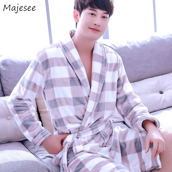 

длинный robe мужчины плед теплой мягкий mens плотной all match plus размер пояс кармана осень новых моды самцы высокого качество домашней од, Black;brown