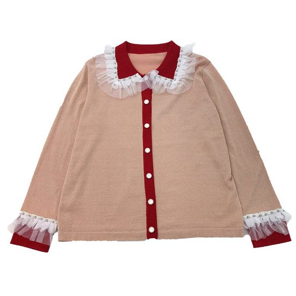 

2019 autumn winter new lapel lace diamonds loose round neck designer sweater cardigan coat shirt women clothes solid size -l, White;black