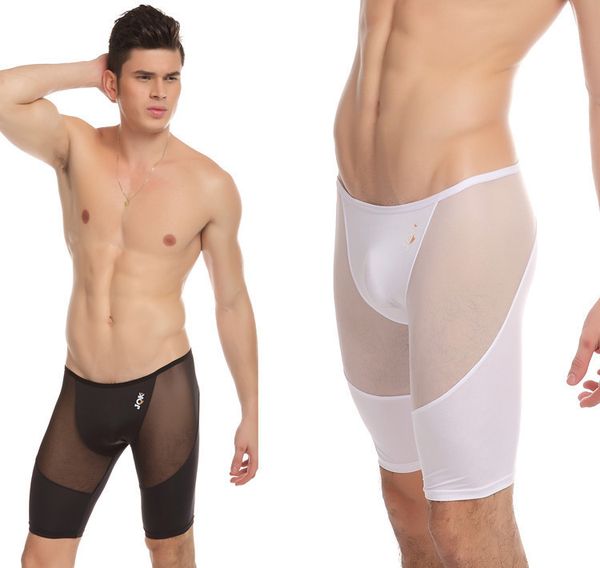 

2016 new male transparent capris men tight transparent pants men mesh capris, Black;brown