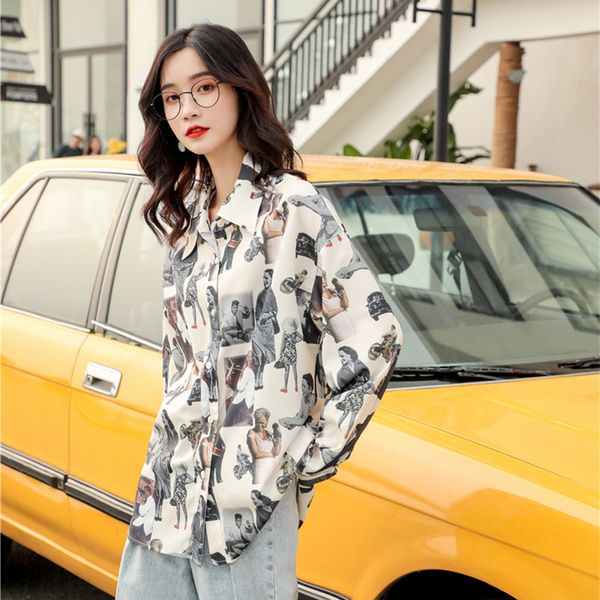 

new autumn vintage women shirts print yuppie wind as early blouse shirt 9102, White